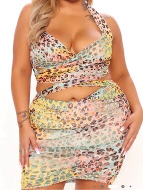 Fashion Nova Pastel Leopard Print Mini Dress - Yellow, Pink, Green